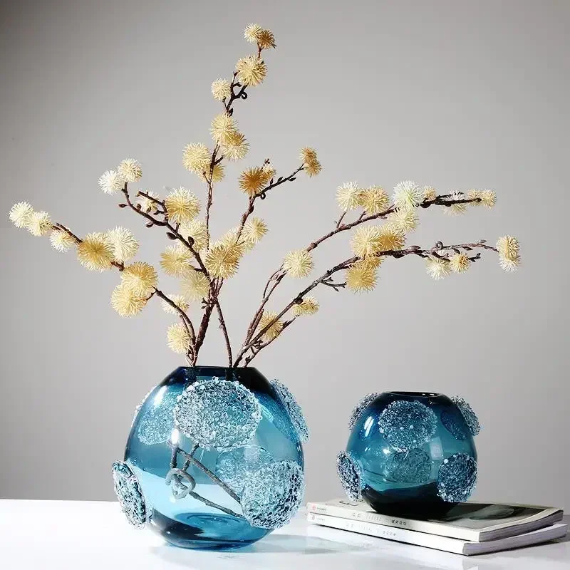 D3Glass Vase Blue Glass Vase Medusa Embossed Flower Transparent Terrarium Flower Vase Home Decoration Accessories