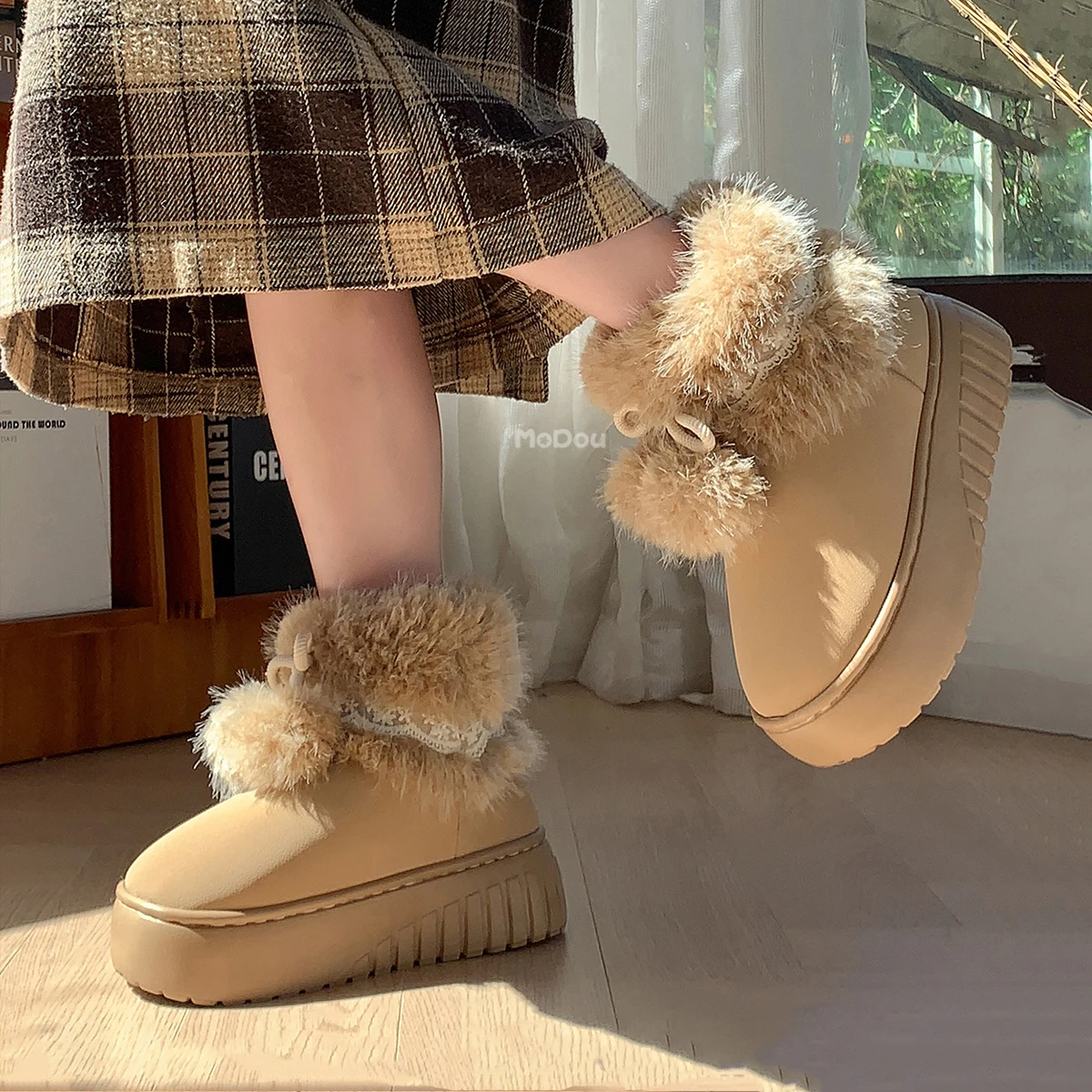 Zapatillas De Algodón Cálidas Para El Hogar De Invierno Para Mujer Con Tacón, Botas De Nieve Altas De Felpa Para Exteriores_voghion.com