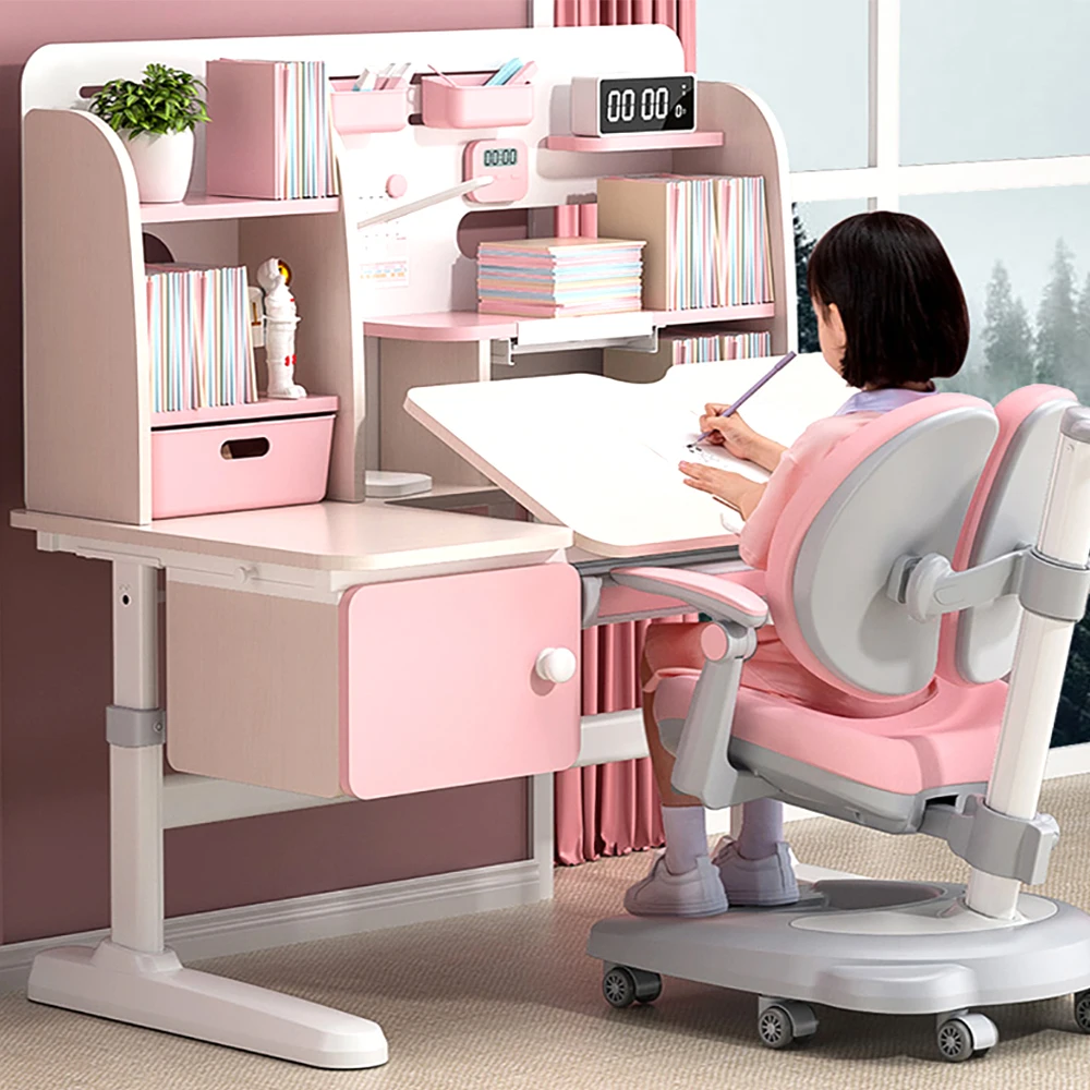 Cheap Wood Height Adjustable Student Writing Desk Set Ergonomic Wooden Kids Study Table and Chair for Children
