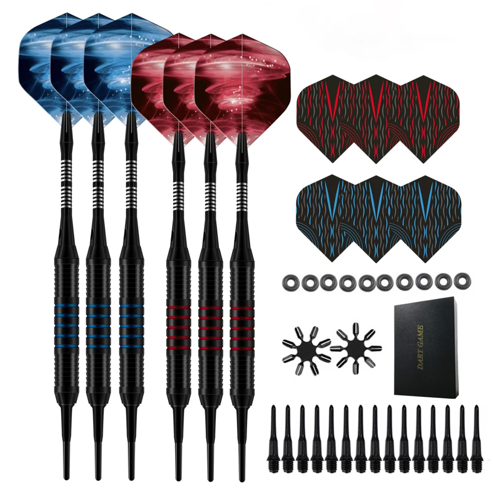 Soft Tip Darts Electronic Set 18g Dart Red and Blue 6pcs Barrels Aluminium Shafts Nylon Tip for Dardos Electronico