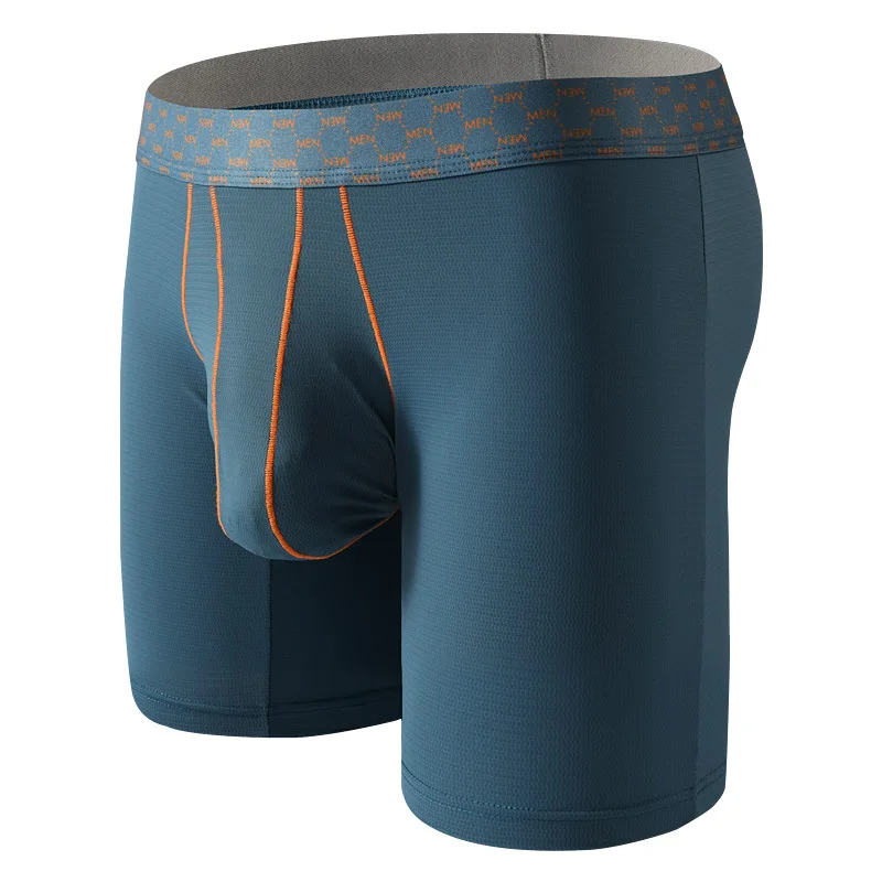 Mens Underwear Ice Silk Boxers Shorts Hombre Breathable U Convex Pouch Panites Man Nylon Middle Long Leg Underpant Cueca M-XXL