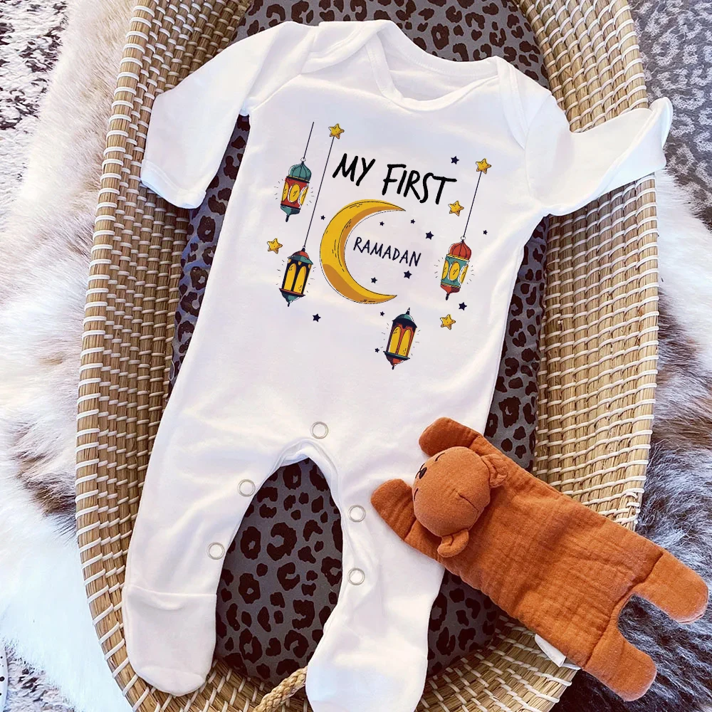 Recém-nascido Meu Primeiro Ramadan Imprimir Sleepsuit, Bebê Meninos e Meninas Roupas, Macacão Babygrow, Presente Do Chuveiro, Recém-nascido