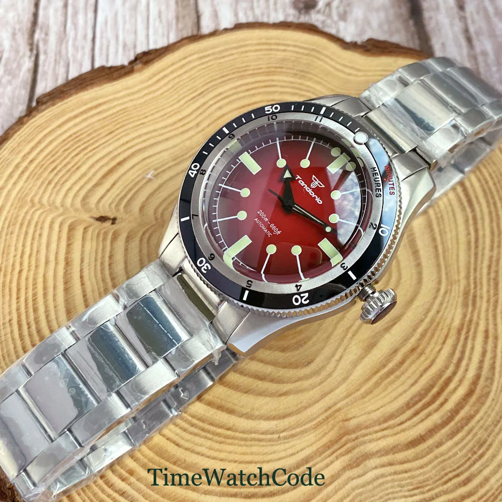 Tandorio Automatic Watch for Men NH35 PT5000 Movement Diving 20Bar Double Bow Domed Sapphire Crystal 200m Waterproof 40mm Reloj