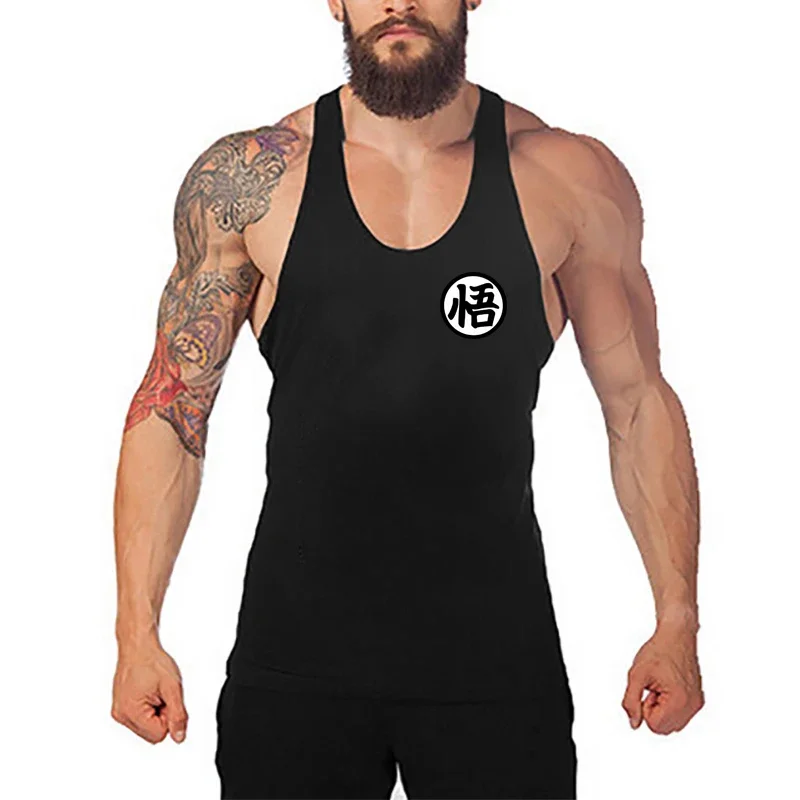 Profession Bodybuilding Stringer Tank Tops Mens Japanese Anime Logo Wu Font Printing Y Back Fitness Gym Clothing Muscle Singlets