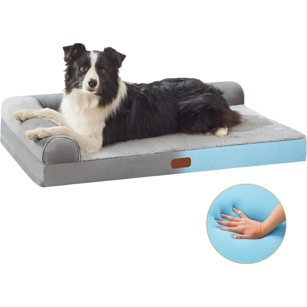 

Memory Foam Dog Bed for Large Dogs L Shaped Orthopedic Dog Beds with Removable Washable Cover, Bolster Crate Dog Couch Bed with