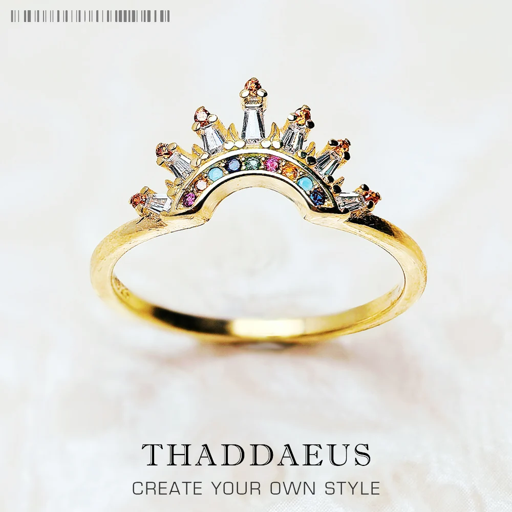 

Gold Plated Ring Colourful Sun Beams Europe Bohemia Fine Jewelry For Women Brand New Real 925 Sterling Silver Gift