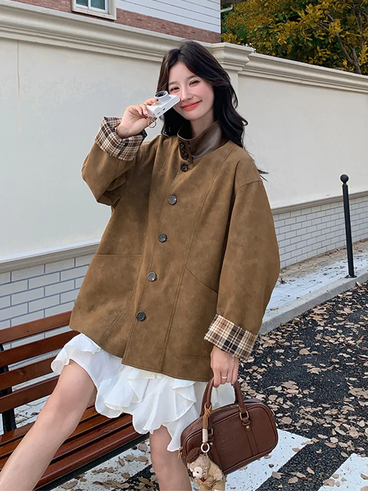 

Double-Sided Wear Plaid Jaet Women's ort Sle Casual Korean Unique Beautiful Spring Autumn New Arrival Ladies Coat