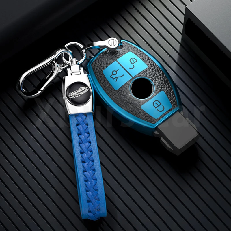 Leather TPU Auto Car Key Case Cover Shell Fob For Mercedes Bnez W203 W210 W211 W204 W176 A B C E R Class AMG CLA GLC GLA GLK view 3