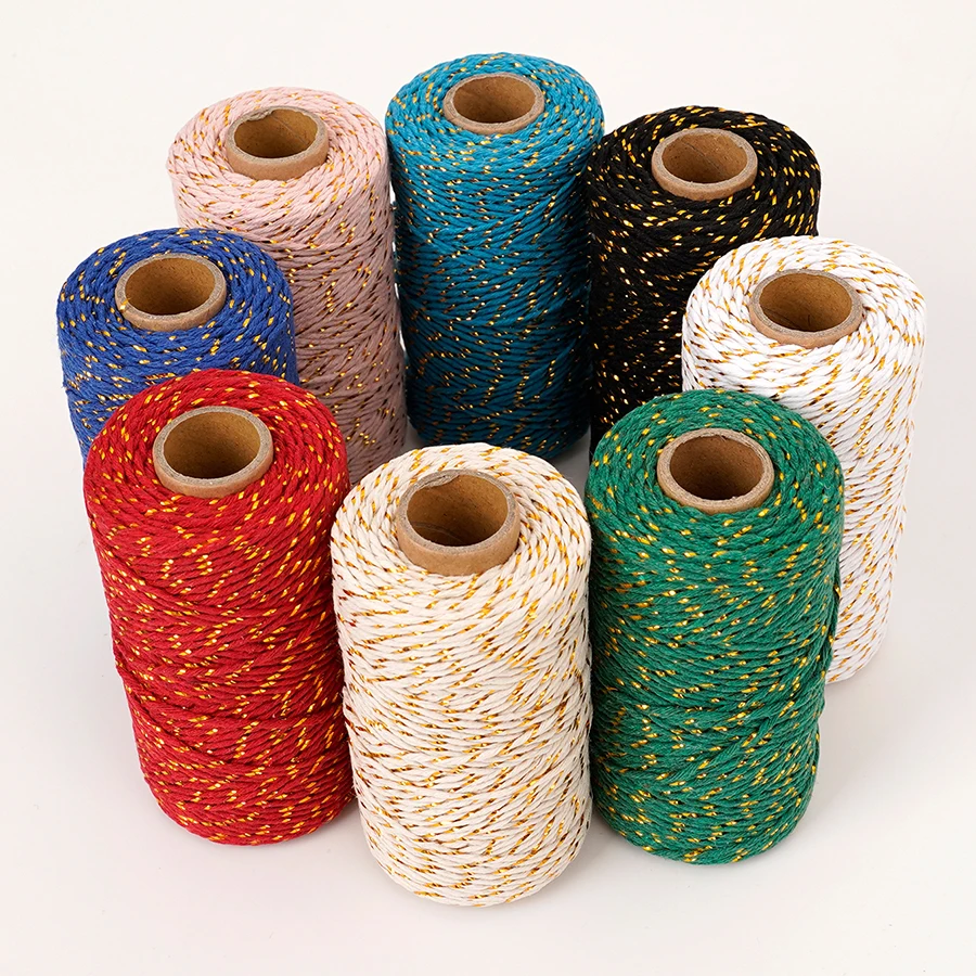 الذهب لامع 2 مللي متر خيط القطن 100 متر الطبيعية لتقوم بها بنفسك سلسلة ل Zongzi ربط كراب ملزمة الحرفية ديكور تغليف الهدايا