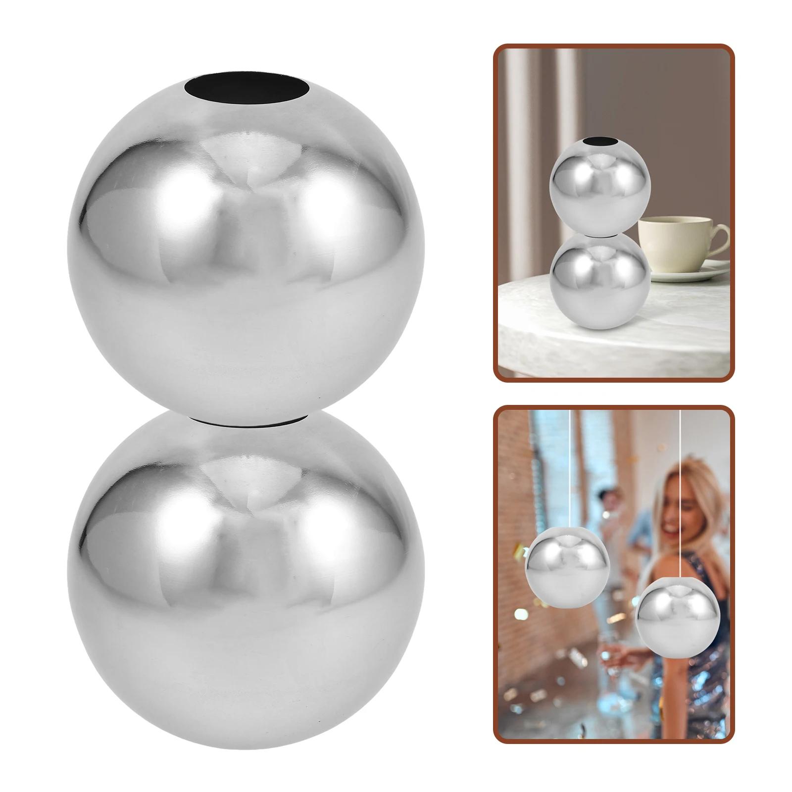 

2 Pcs Perforated Ball Garden Gazings Hollow with Holes Boutique Ornament Silver