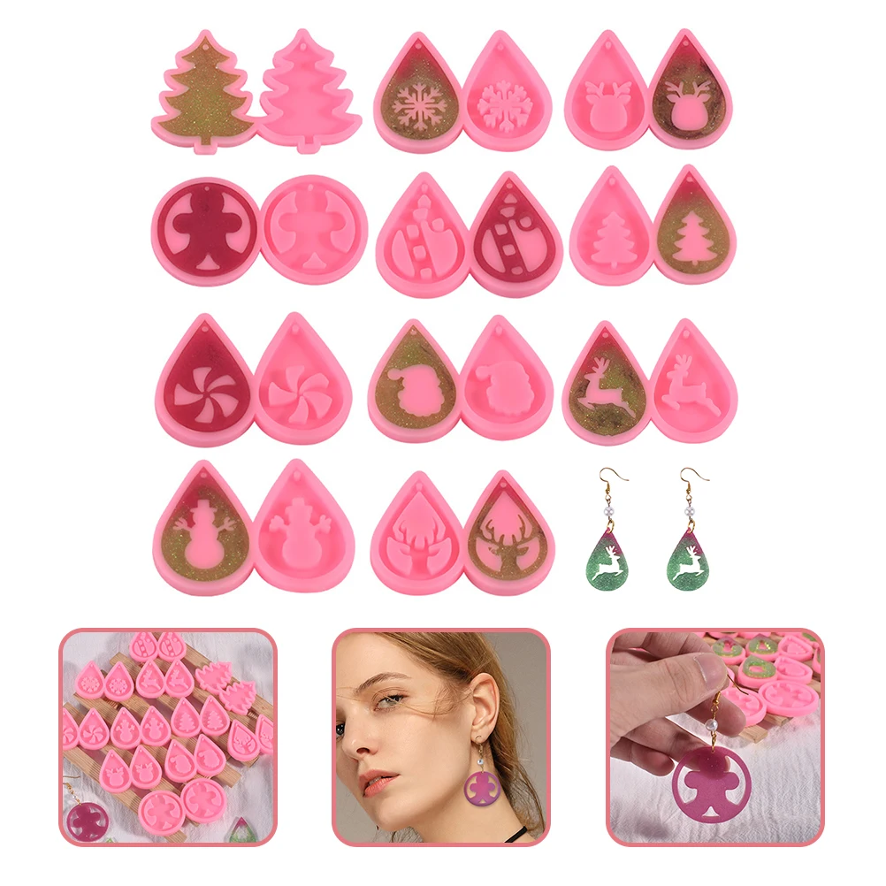 

11pcs Christmas Earring Molds Silicone Casting Pink Pendant Jewelry Making Supplies DIY Resin Accessories Mold