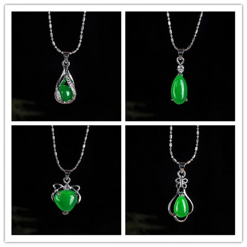 925 Silver Inlaid Natural Green Jade Water Drop Heart Shape Beads Necklace Original Simple Pulp Bead Gift Women Fine Jewelry