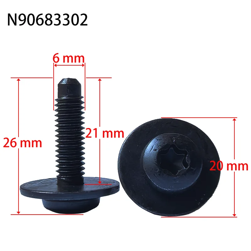 20 Stück N90683302 N90993603 Torx-Antrieb Innere Vordere Stoßstangenschraube Scheinwerfer-Befestigungsschraube M6X21 für VW Audi