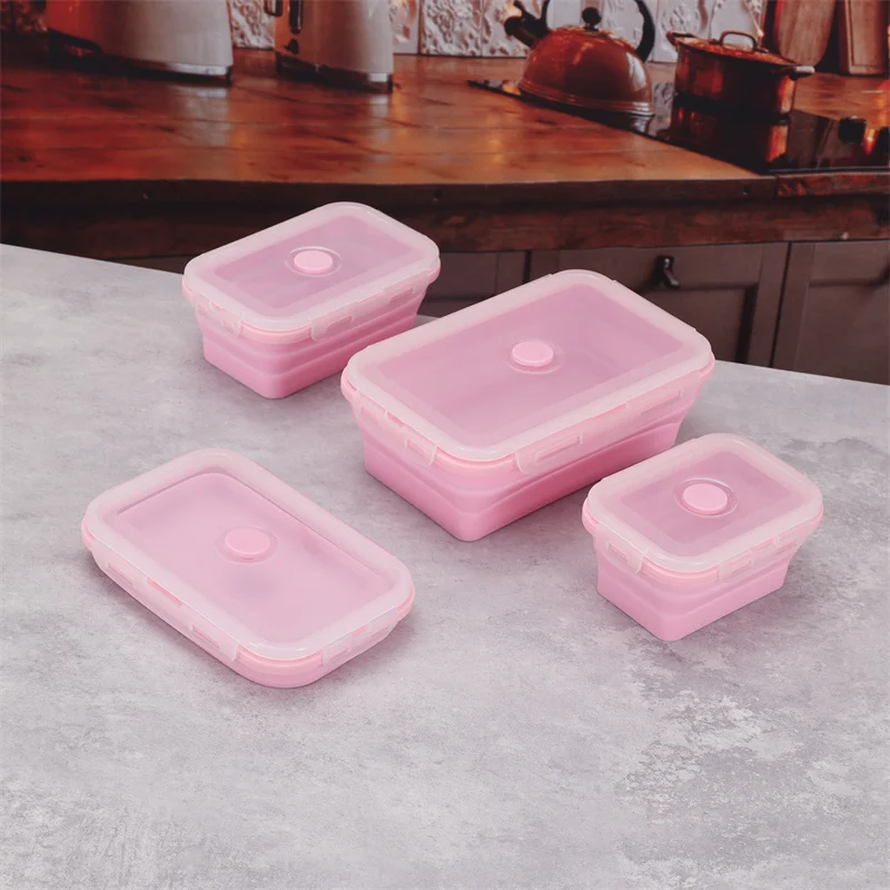 Collapsible Silicone Food Storage Container Set with Lids Microwaveable Freezer Dishwasher Safe BPA Free SiliconeBento Lunch Box