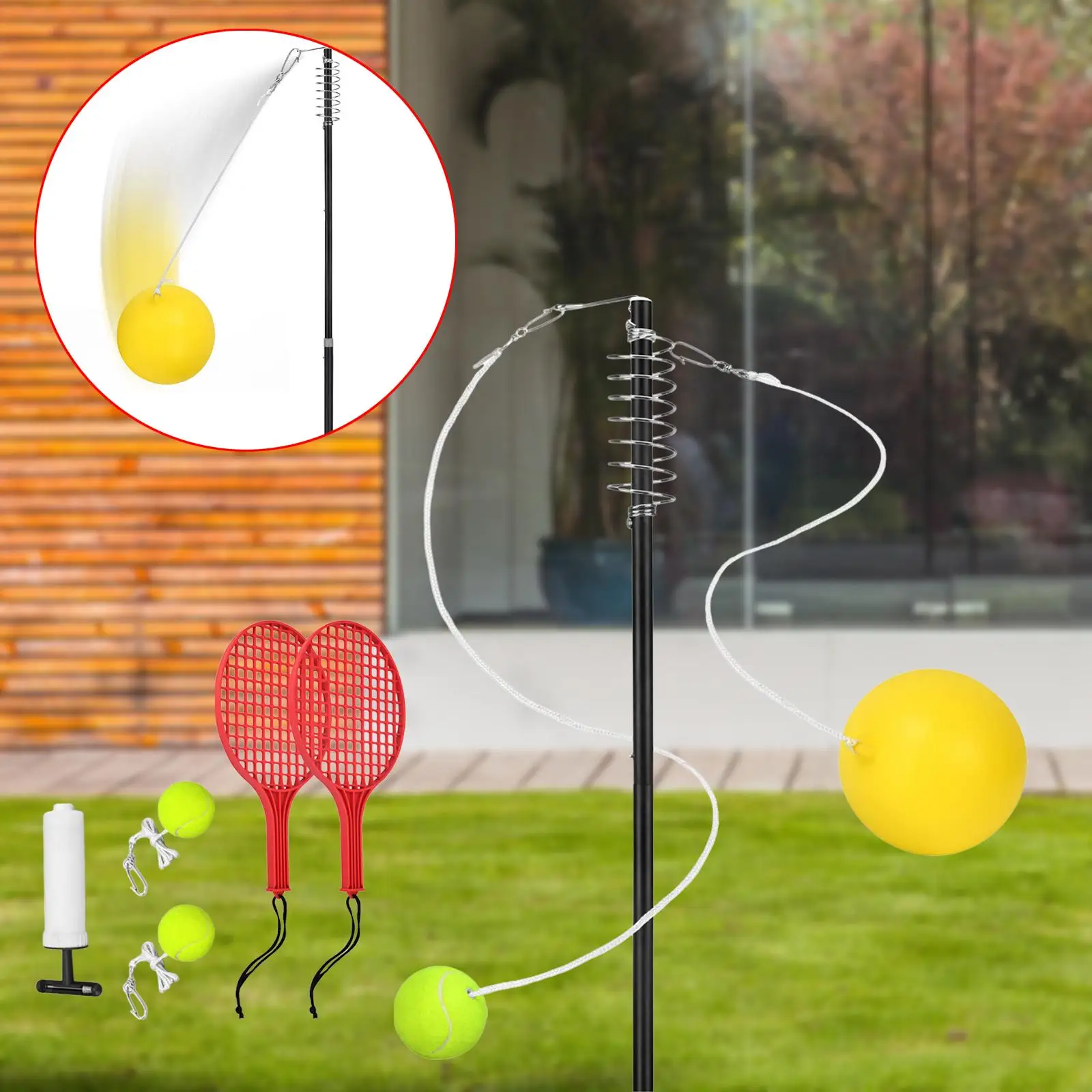 Tetherball Tennis Set with Pole Ball and Rope Professional Solo Training Tennis Training Tool for Outdoor Garden Indoor Outdoor