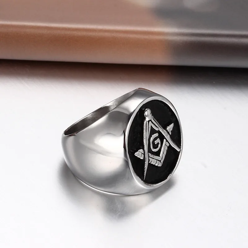 Heavy Men Masonic Rings Stainless Steel Wedding Bands Friendship Free-Mason Jewelry R369G