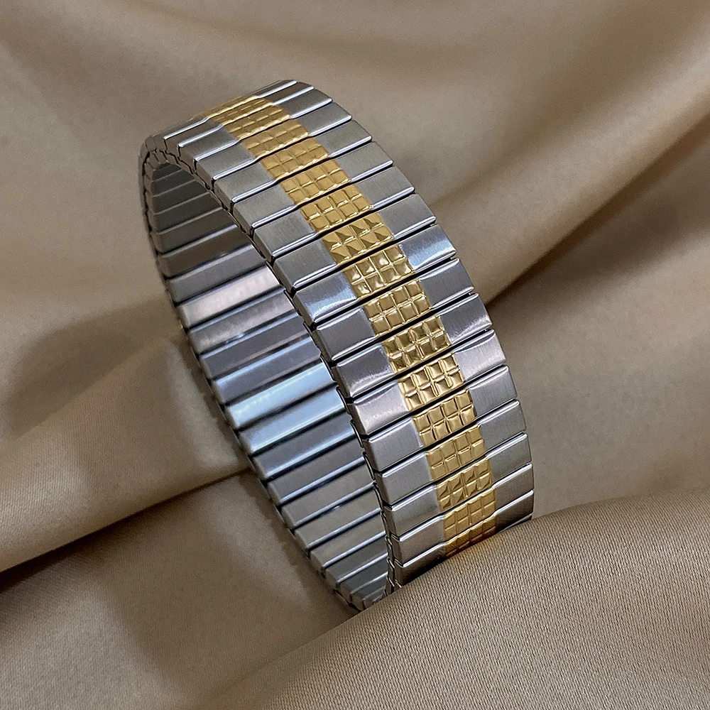 

Chunky Thick Wide Stainless Steel Elastic Watch Chain Bracelet Bangle for Women Men Stretchable Cuff Waterproof Jewelry Gifts
