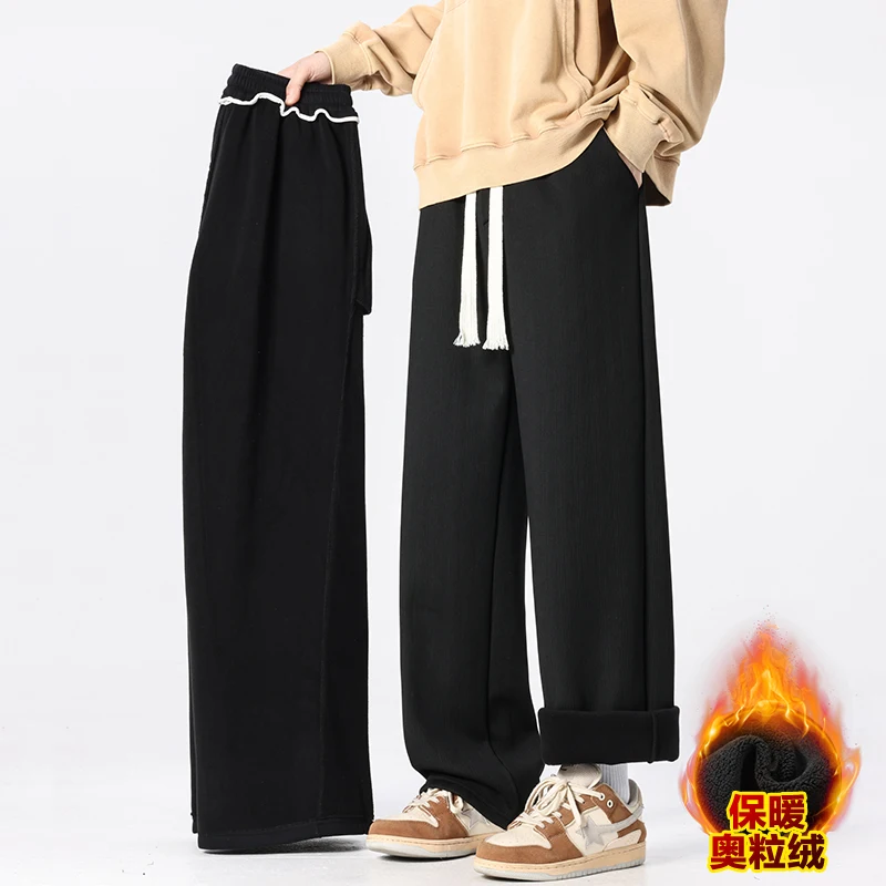 سراويل البضائع الشتوية للرجال سميكة عادية مستقيم الساق بنطلون الصلبة الشارع الشهير نسيج مريح في الهواء الطلق للجنسين #1