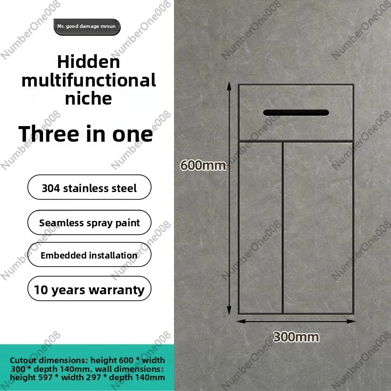 Customizable Hidden Bathroom Cabinet Stainless Steel Embedded Niche Wall Mount Storage Rack for Tissue Box and Garbage Bin