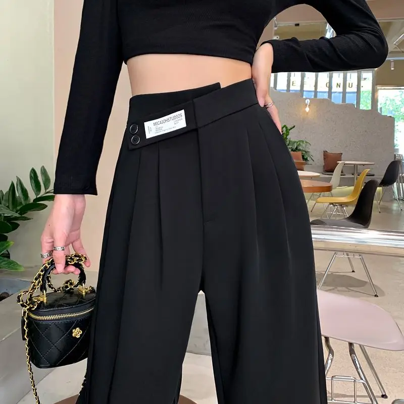 

Women Black Suits Pants Y2K Clothes High Waist Wide Leg Pants 2023 Spring Elegant Straight Trousers Female Pantalones Mujer 9009