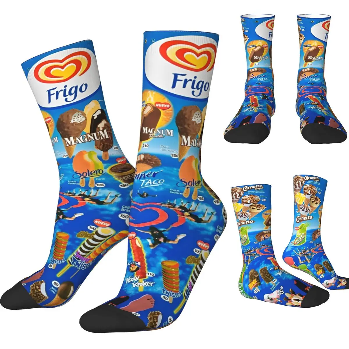 Men Women Summer Ice Cream Socks Non-slip Casual Retro Ice-Cream Print Crew Socks Best Gift Idea