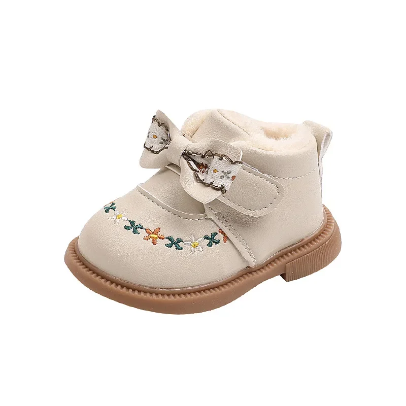 Baby Snow Boots New Winter Leather Cute Girls Shoes Warm Cotton Kids Princess Soft Bottom Toddler Baby Warm Leather Ankle Boots