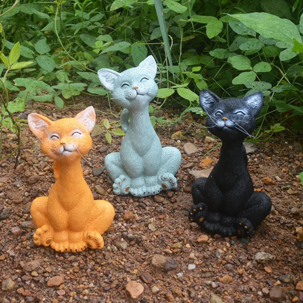 Decorative Cat Statue Whimsical Squatting Cat Statue Resin Figurine for Home Office Decor Cartoon Cat Ornaments Statues Lover