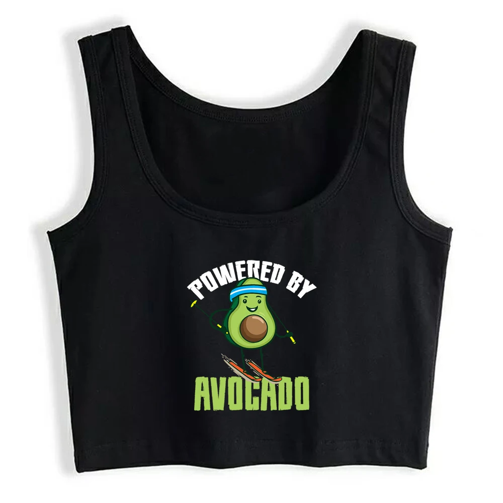 Ski Powered by Avocado Design Sexy Slim Fit Crop Top Women's Funny Graphic Sports Training Tank Tops Cotton Fitness Camisole