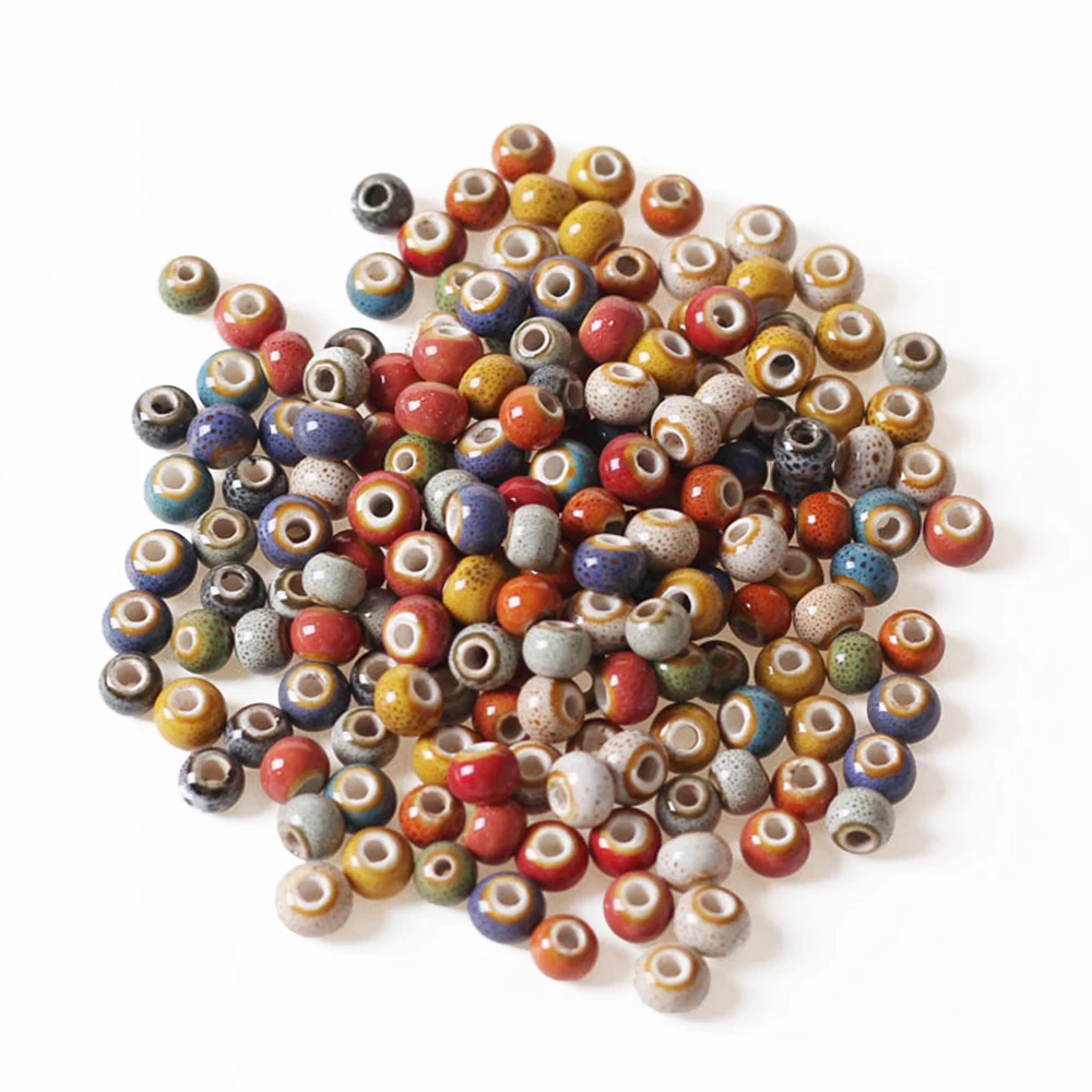 50Pcs 6/8/10mm Round Ceramic Beads DIY Bracelet Necklace Hole Beads Handmade Porcelain Beads For Jewelry Making Accessories