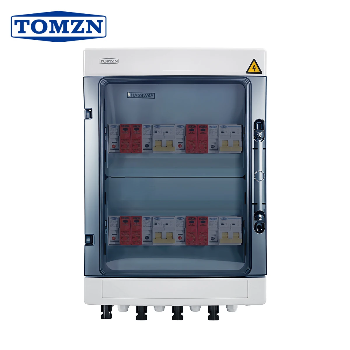 TOMZN Solar Photovoltaic PV Combiner Box With Lightning Protection 4 Input 4 Out DC 600V Fuse MCB SPD Waterproof Box IP65 24ways