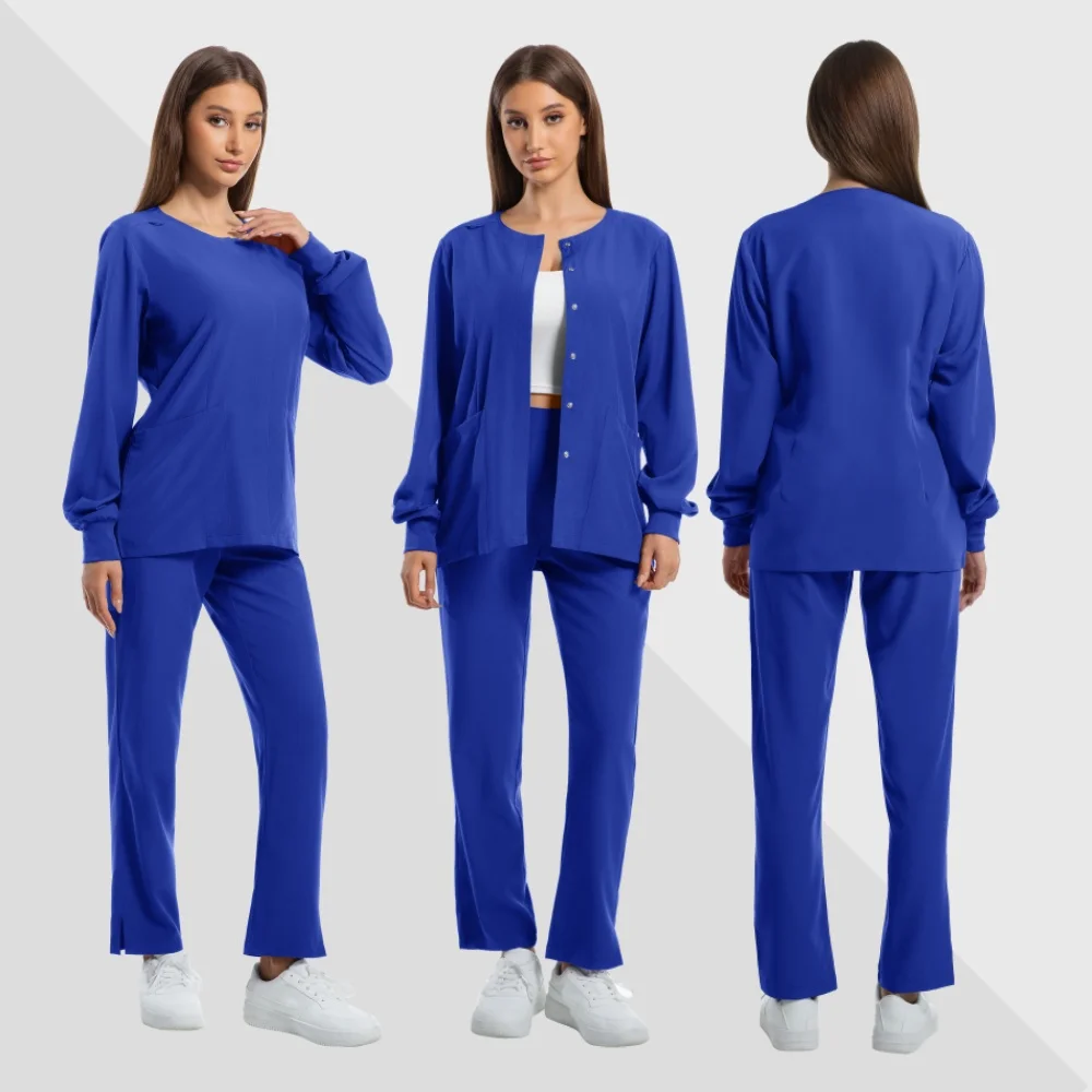ملابس العمل الطبية زي غرفة العمليات بأكمام طويلة للجنسين مختبر فرك الإناث الممرضات غسل اليد دعوى مجموعة للصيدلة