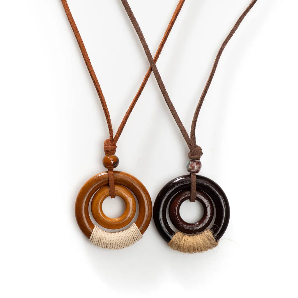 Bohème Vintage en bois chanvre corde Vintage fait à la main collier perles en céramique pendentif articles en vrac en gros 2X038