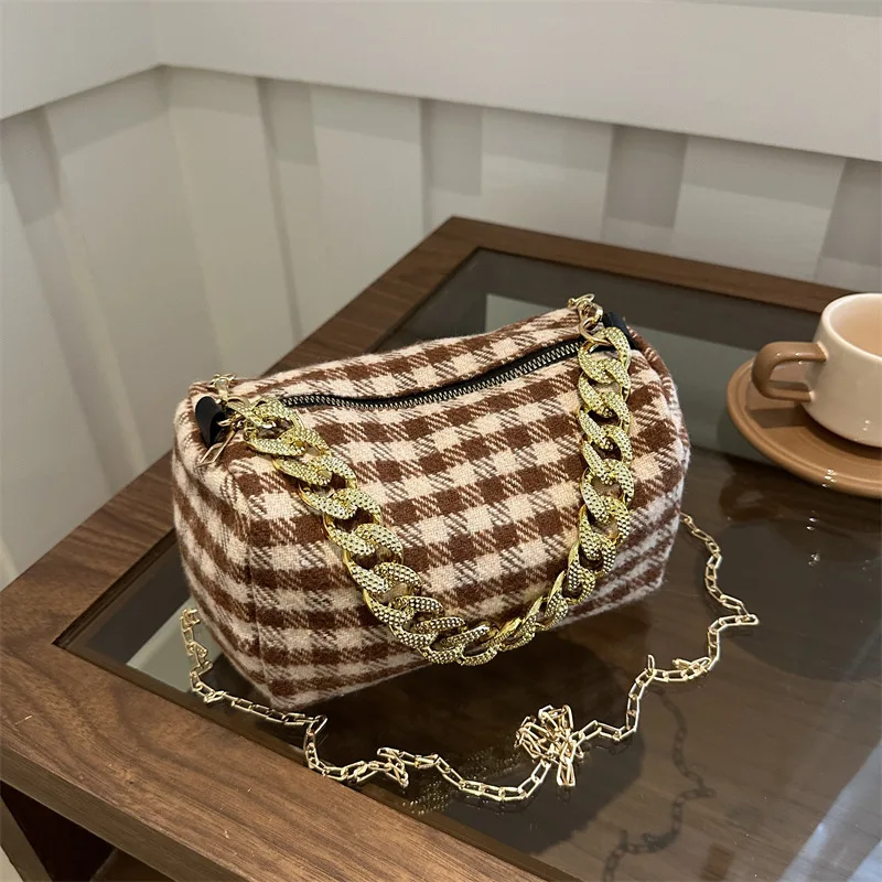 temperament plaid bag women's premium texture chain small square bag