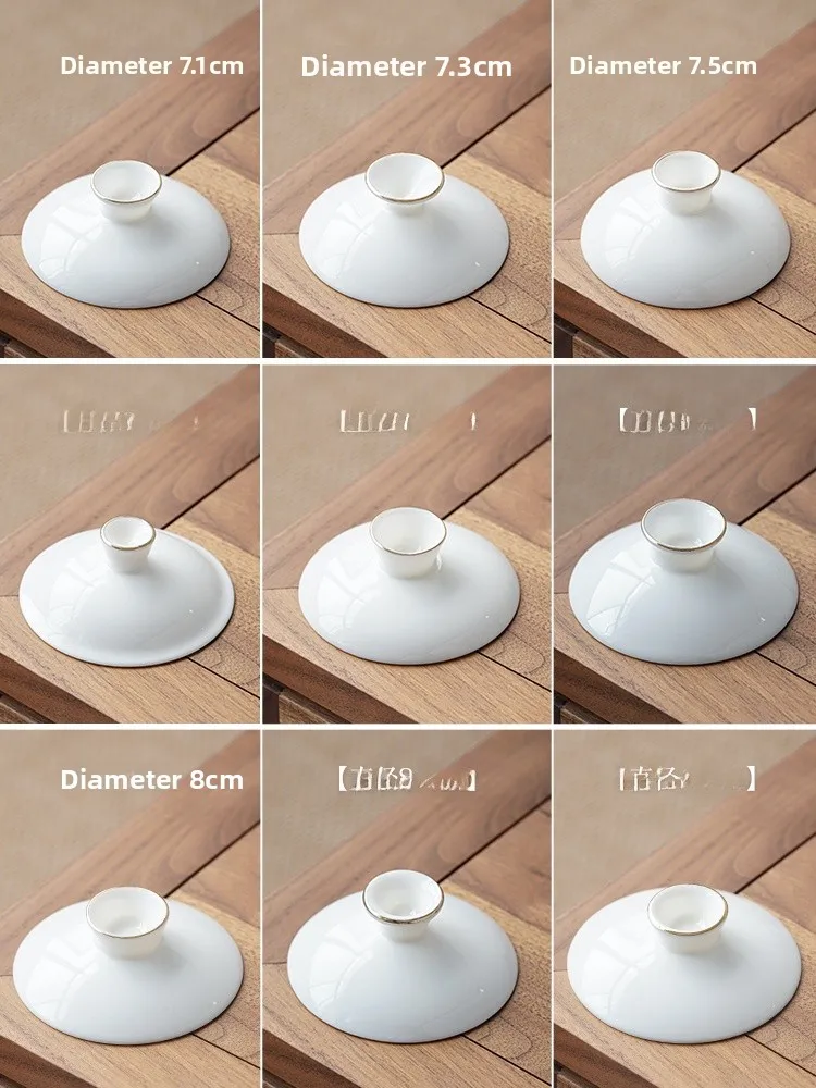 Lacquerware Gold-Decorated White Porcelain Tea Cup Lid Yuxi Jade Three-Axis Design Ceramic Tea Set Lid Daily Use Japanese Style