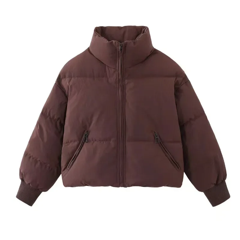 Wadded Jacket For 2026 Autumn Winter Women's Warm Lantern Sleeve Stand Collar Cropped Down Coats Zippered Up Thicken Outerwear