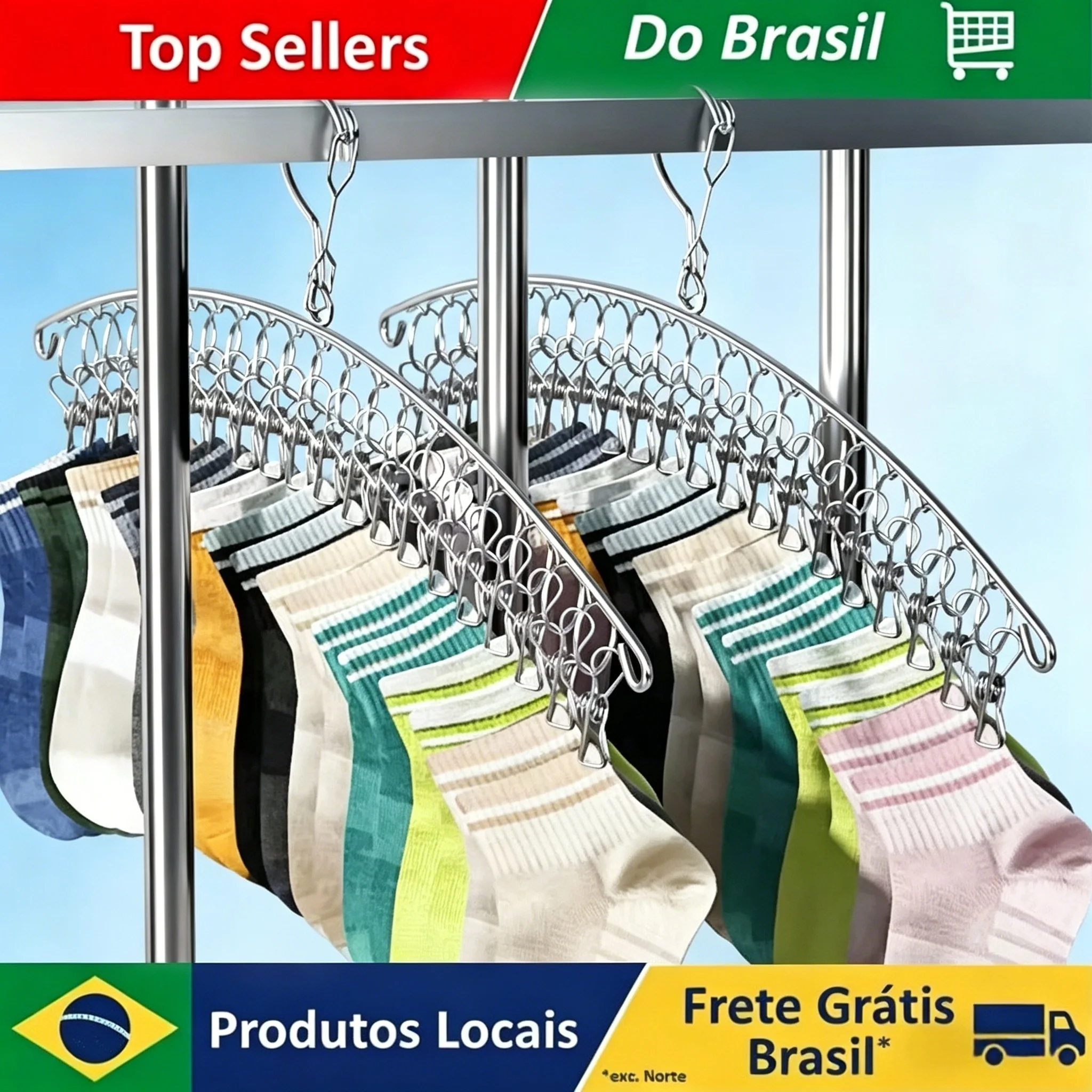 Varal de Aço Inoxidável com Clipes à Prova de Vento para Secagem de Roupas, Meias e Peças Íntimas