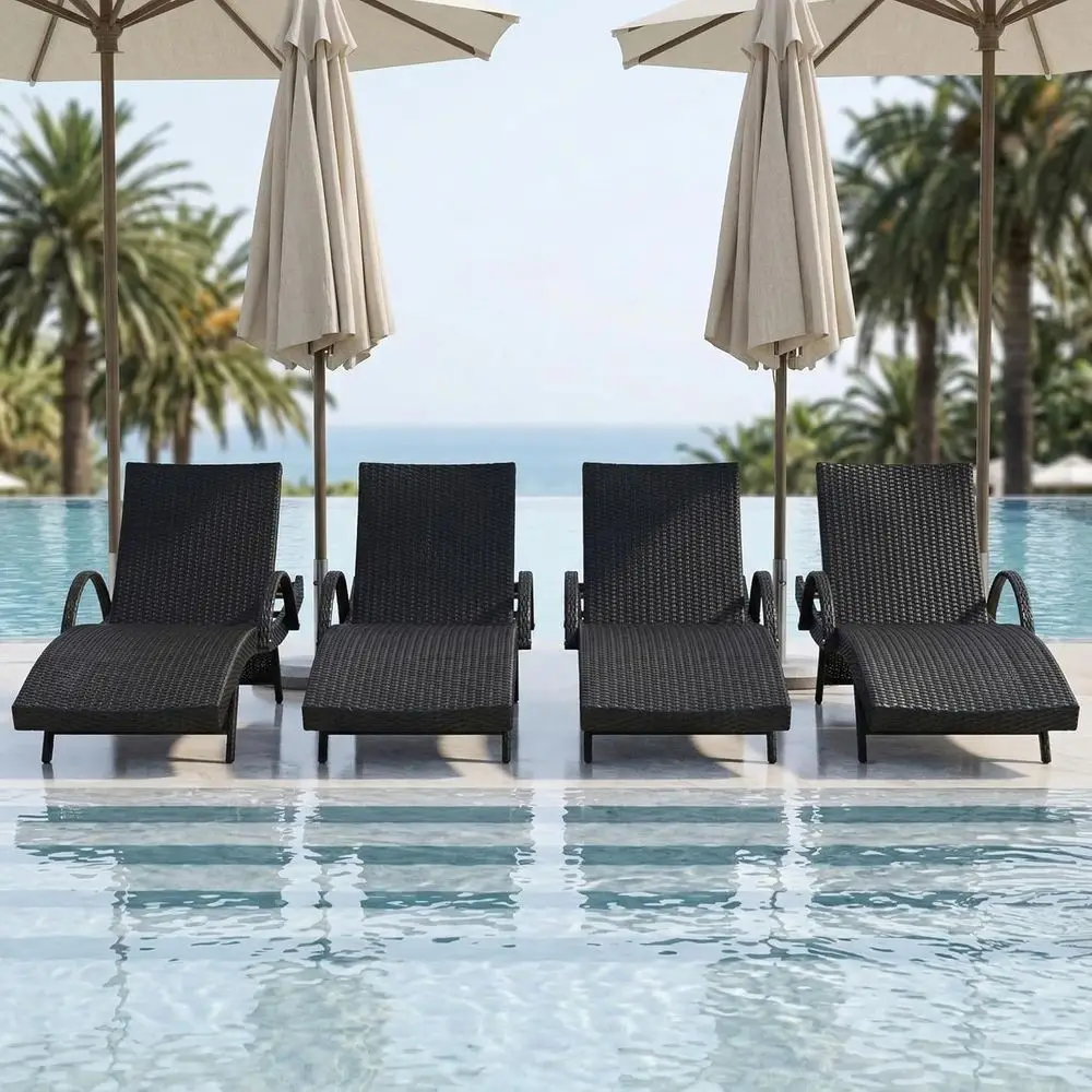 

Outdoor Lounge Chairs Set o 4,Black Patio Pool Chaise Lounge Outdoor with Pull-Out Side Table, 5 Adjustable Backrest, All-Weathe
