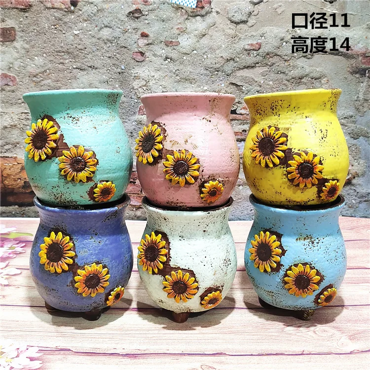 Vaso de flores carnudas simples, polegar cerâmico pintado à mão fresco, cerâmica grossa, vaso permeável, ovo de pêssego, flor de carne, coreano