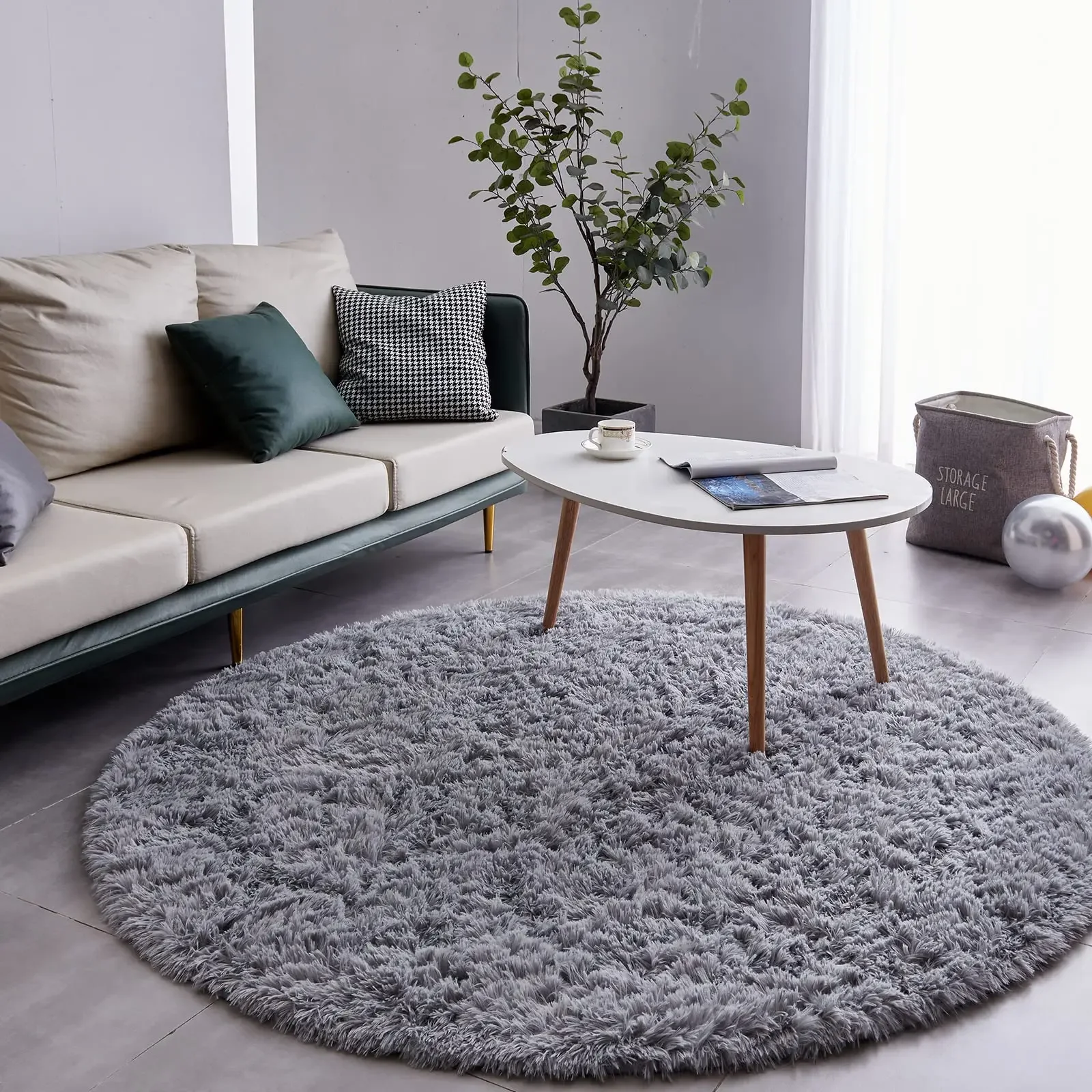Plüsch-Teppich, rund, für Wohnzimmer, Teppiche, Kinderzimmer, Krabbelspiel, Bodenmatte, grauer, flauschiger Teppich für Kinderzimmer, Heimdekoration