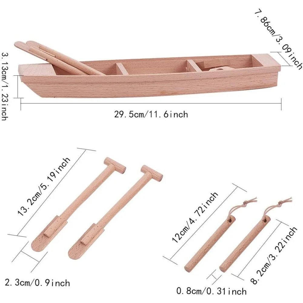 11.6 Inch Large Wooden Boat Unfinished Natural Canoe Wood Craft Project Nautical Fishing Boat Model Ocean Landscape Ornamnets