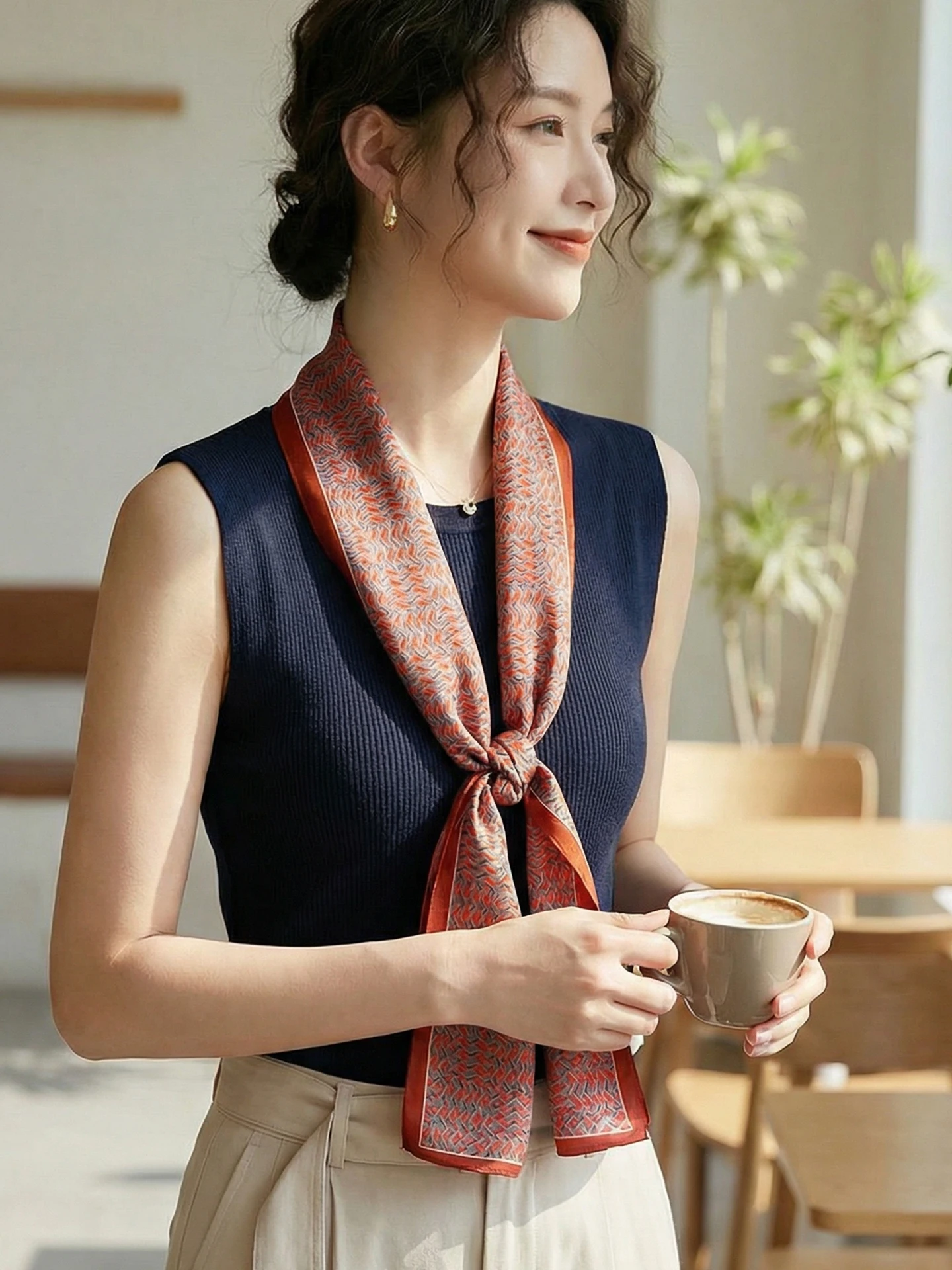 red-silk-scarf-women's-geometric-print-long-rectangle-faion-silk-irt-suit-matching-spring-autumn-winter-seasonal