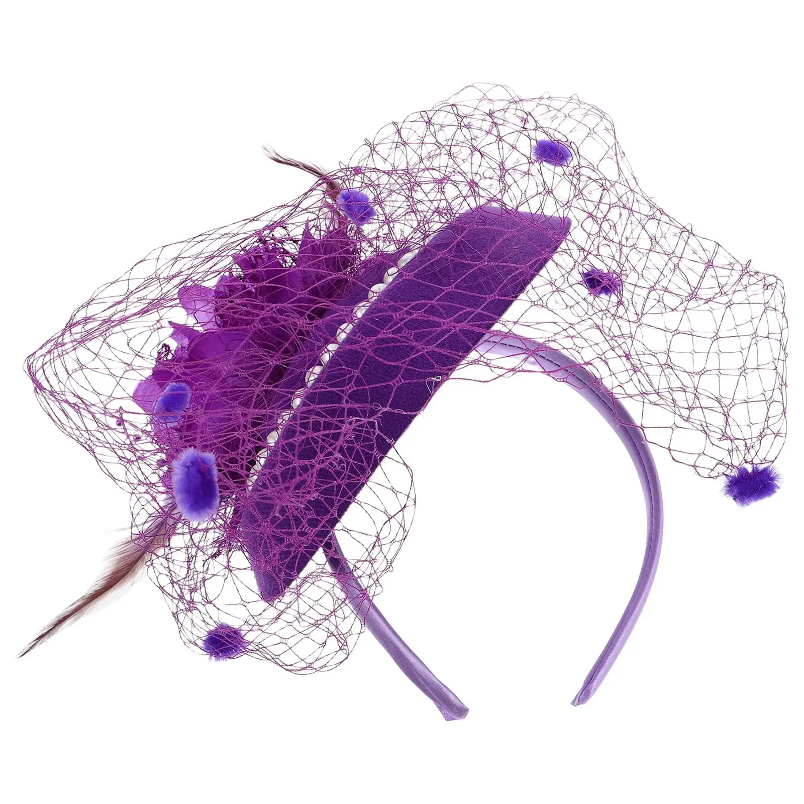 

Повязка на голову с жемчужными перьями, заколка для волос, высокие чайные шляпы, женские аксессуары для вечеринок, вуаль-чародей, мини-зажимы для чая, маленький головной убор