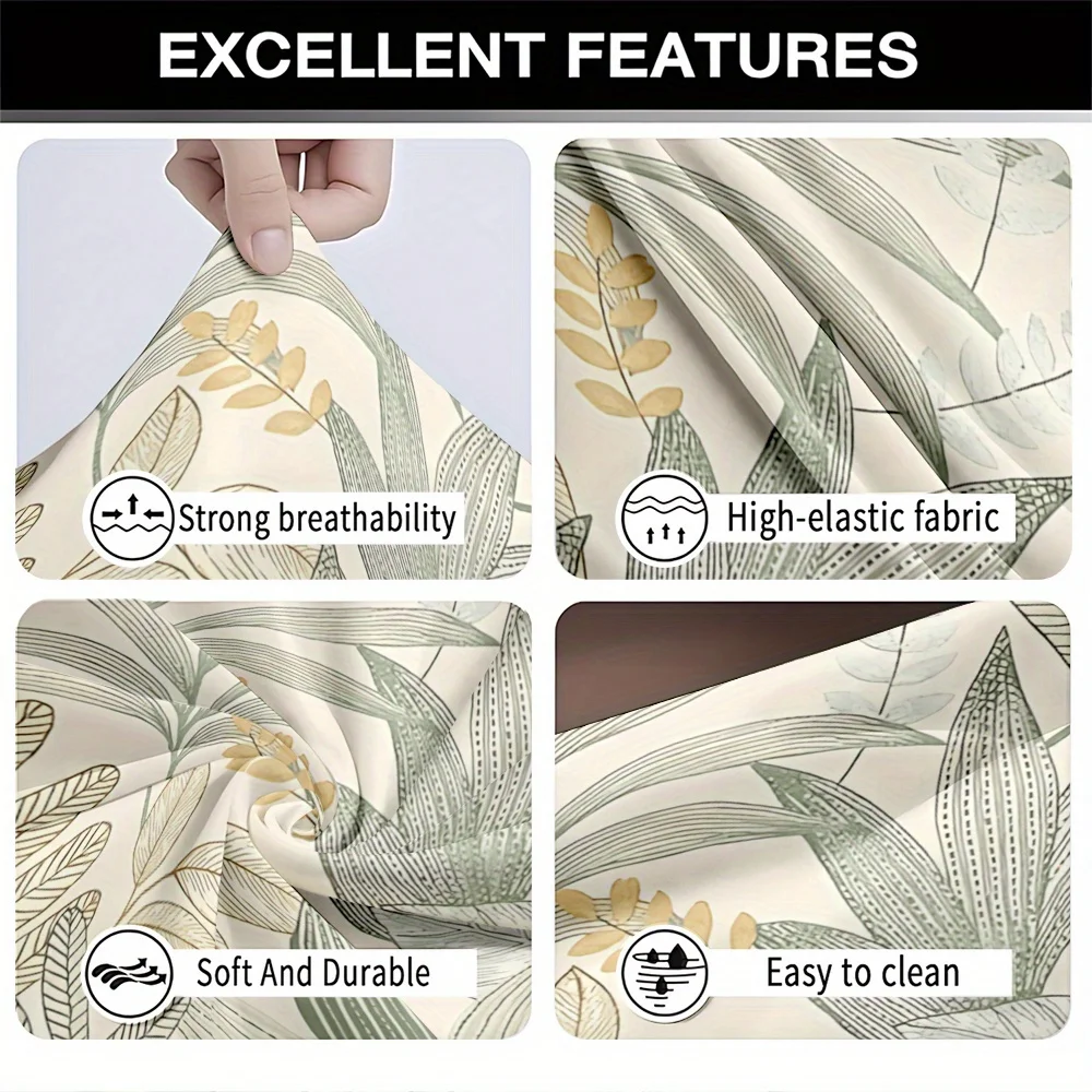 1pc Boho Sage Green Tropical Leaf Print Stretch Sofa Cover, Neutral Botanical Couch Slipcover for Modern Home Decor