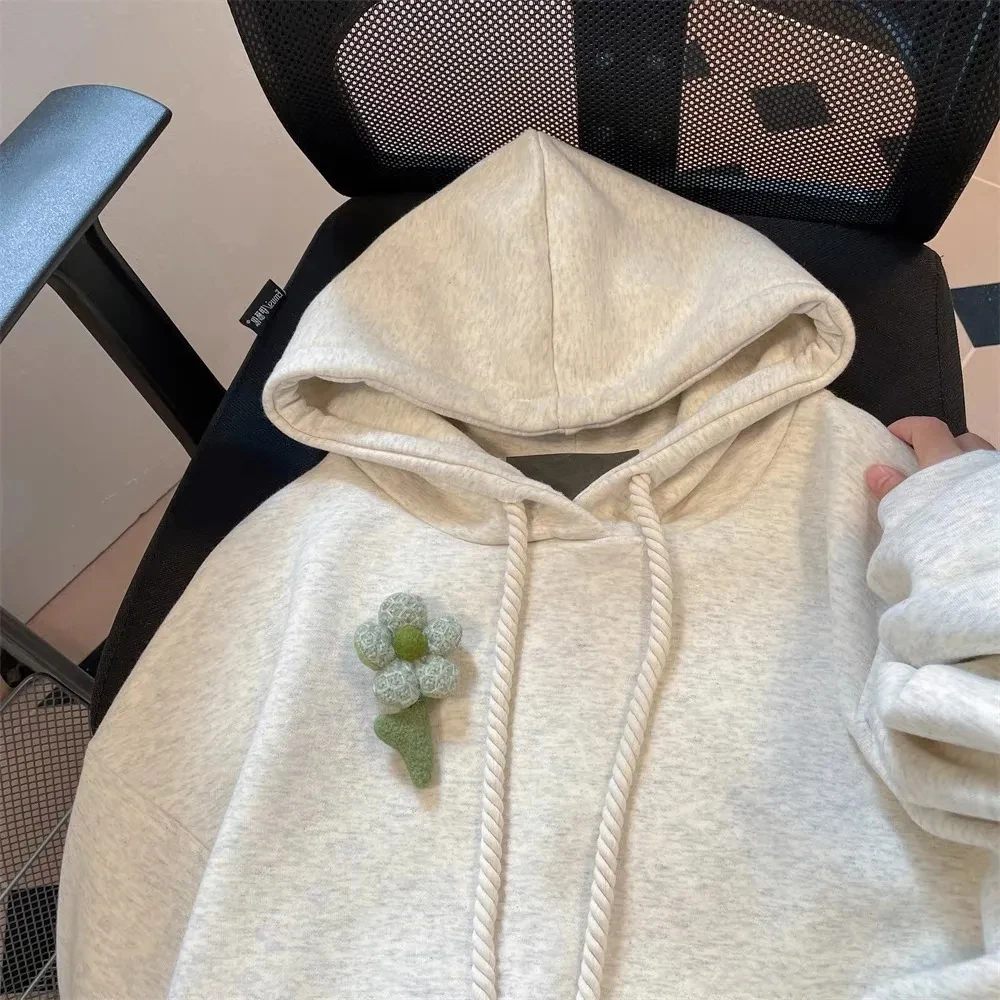 Felpa con cappuccio invernale Pullover da donna Abiti firmati oversize larghi Top da donna Tre felpe con motivo Dimensianl da donna