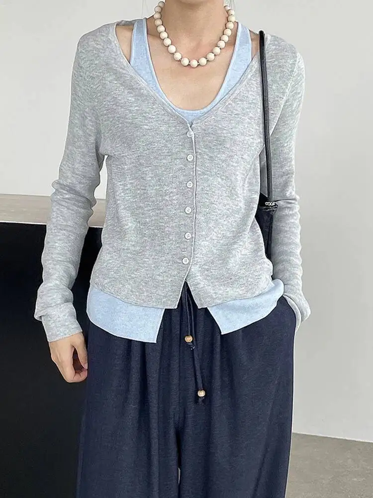 

Кофейный цветной тонкий вязаный кардиган, свитер с v-образным вырезом и длинным рукавом, женская новая мода, весна-осень