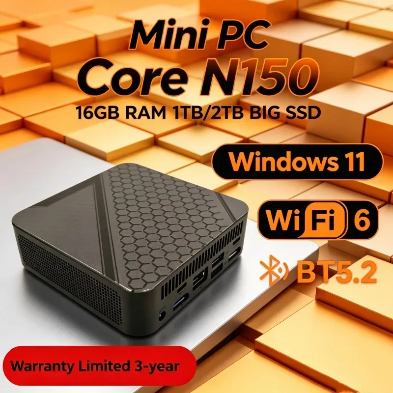 Intel Core N150 Mini Desktop 16GB RAM 1TB 2TB SSD 4K Output WiFi6 BT5.2 Sturdy Office Home Pro Max