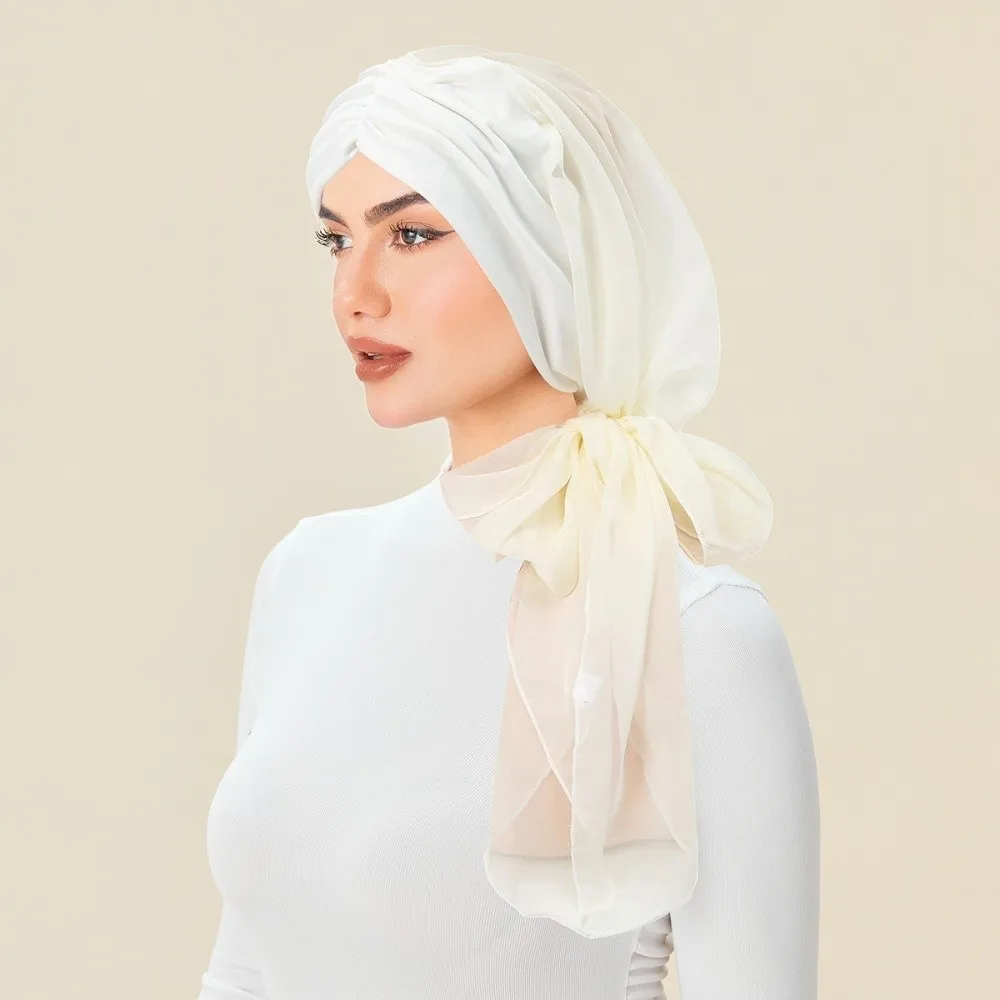 

Fashion Accessory Flower Hijab Caps Wrap Style Elastic Pre-tie Turban Hat Breathable Soft Polyester Skullcap Women Headwear