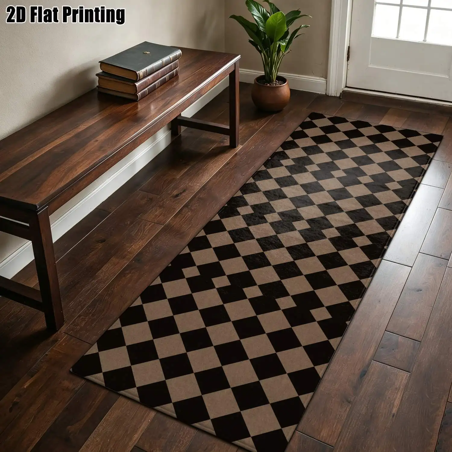 1Pc 2D Printed Brown-Black Geometric Diamond Nordic/Modern Minimalist/European Style Strip Runner Carpet, Multi-Size, Machine Washable, Ideal for Entryway, Living Room, Bedroom, Kitchen Home Decor
