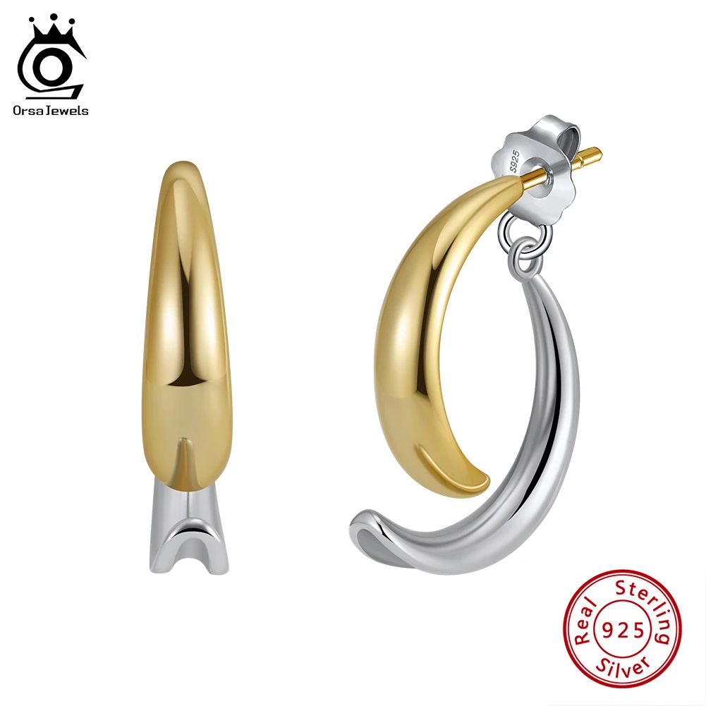 

ORSA JEWELS Trendy Genuine 925 Sterling Silver Circle Earrings for Women Party Real Silver Ear Hoop Earrings High Quality GAE15
