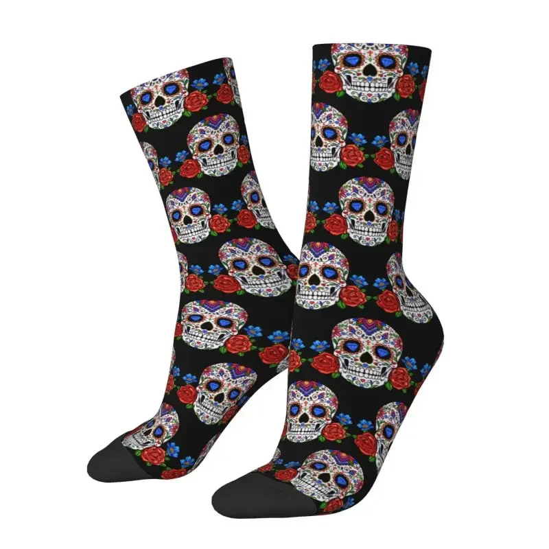 Mexican Flower Rose Skull Men Male Women Crazy Crew Socks Hip Hop Funny 3D Printing Dress Socks